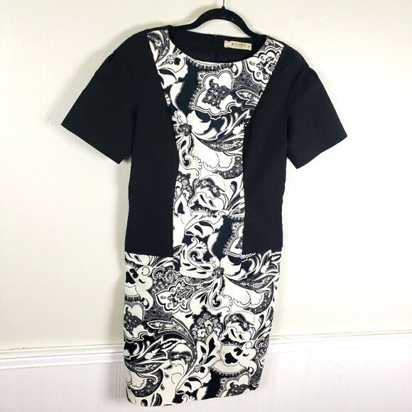 Women's ETRO black white Paisley Sheath Form Fitted Midi Dress Size UK46/US10 - Picture 1 of 11